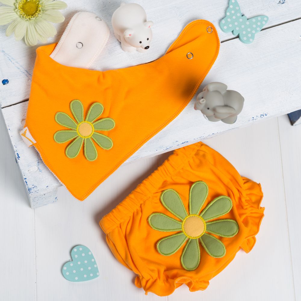 Funky Green Flower Nappy Cover and Bib Set