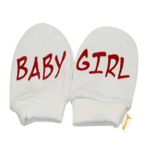 White & Red Baby Girl Scratch Mittens