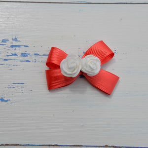 Red & White Rose Bow Hairclip