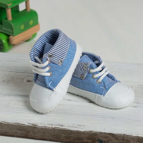Pale Blue Booties with Stripy Lining