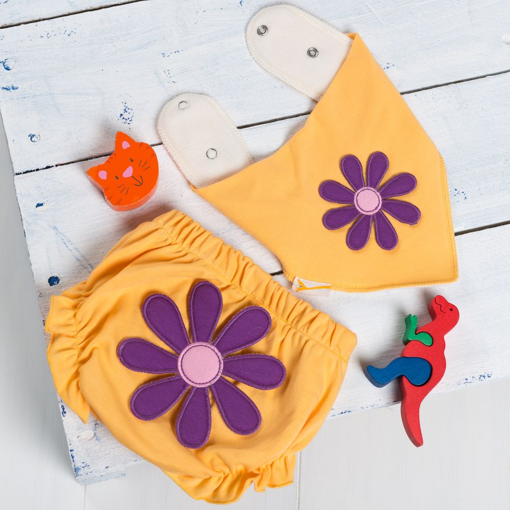 Funky Purple Flower Nappy Cover and Bib Set