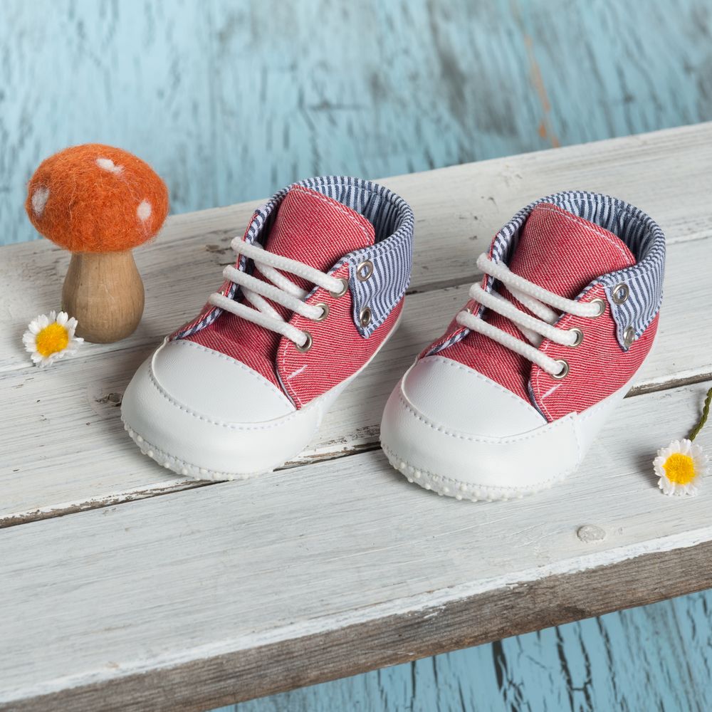 Pink Booties with Blue Stripy Lining
