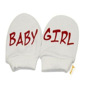 White & Red Baby Girl Scratch Mittens