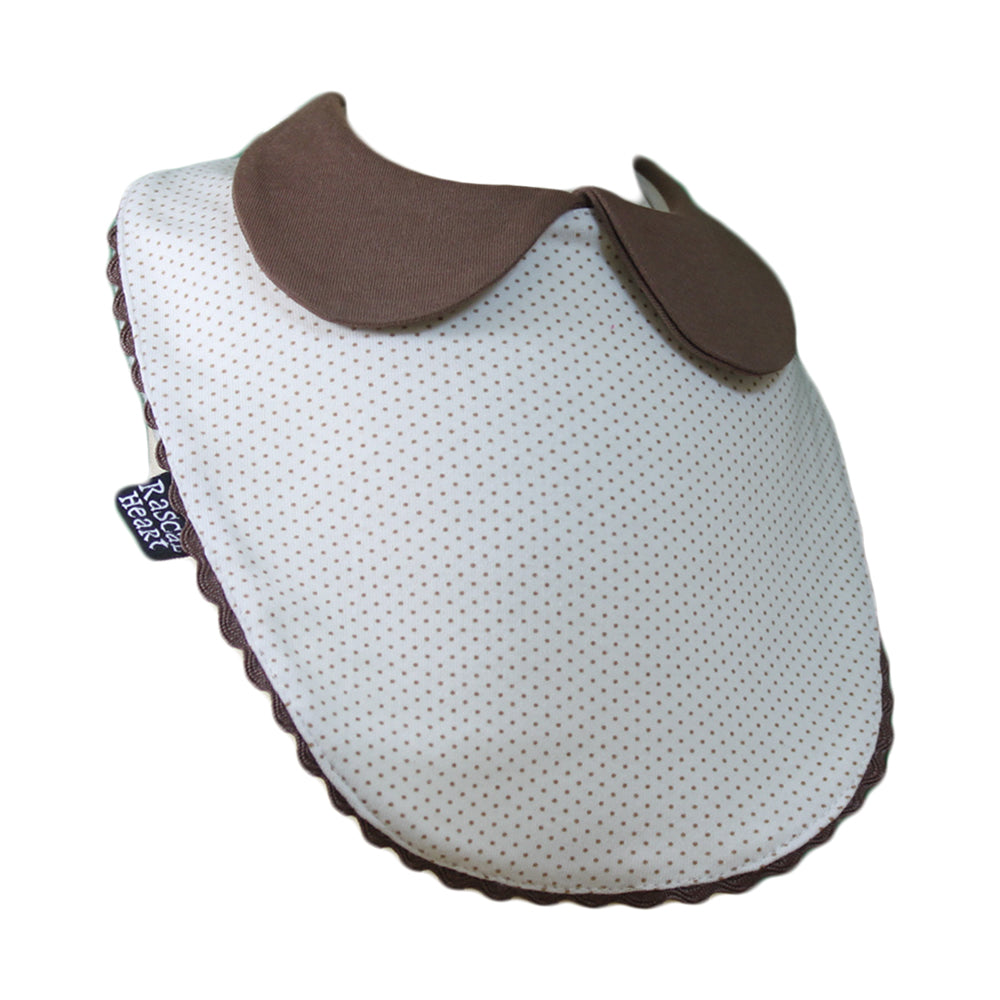 White & Brown Small Dots Rascal Heart Bib