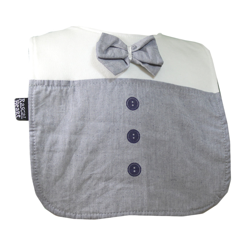 Cream & Grey Tie Rascal Heart Bib